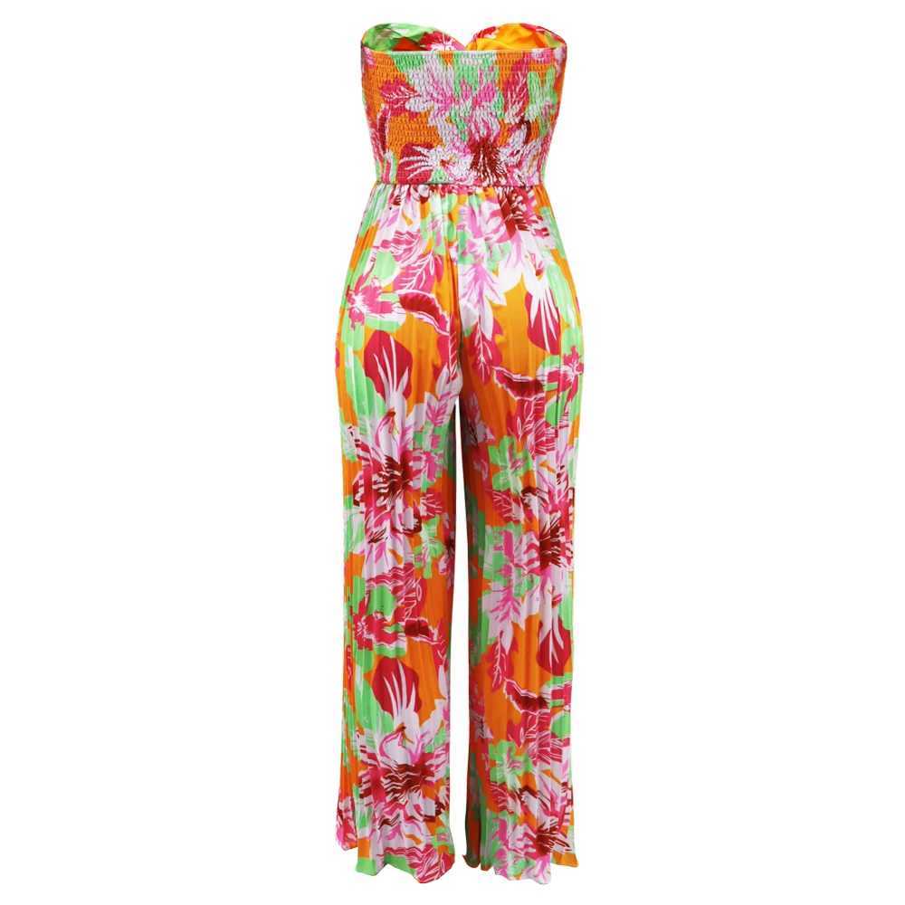 Summer elegant womens floral print jumpsuit strapless high waisted casual legs X250318