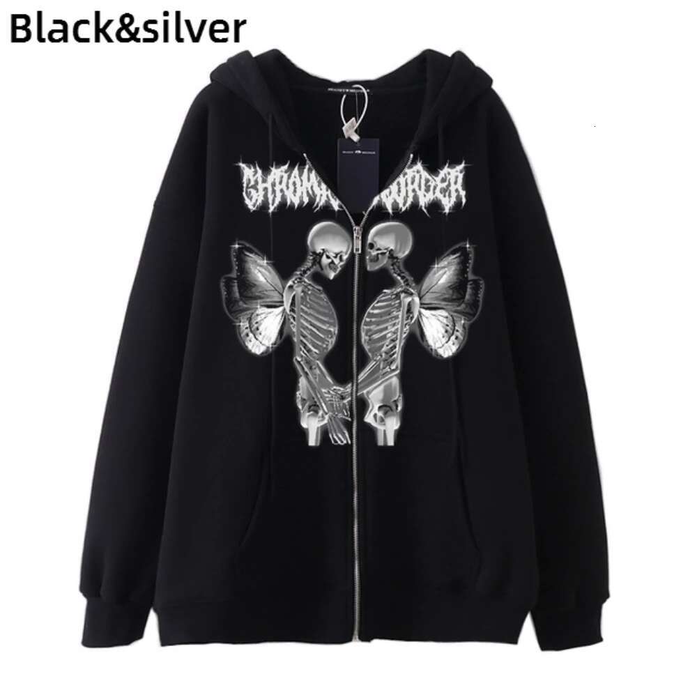 Designer Hoodie Coat Women's Fun Skull Butterfly Patch Zipper Hoodie Loose And Comfortable Oversized Sportswear Girls Long Sleeve Top