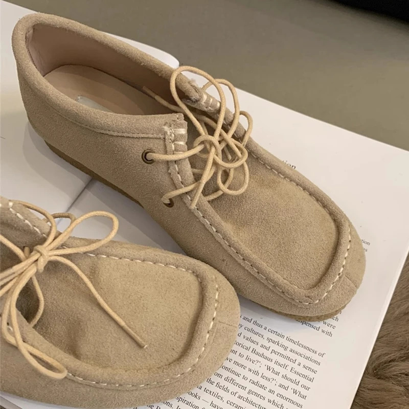 Women Flat Loafers Genuine Leather 2025 Retro Slip-on Loafers For Women Large-size Lace-up Shoes For Female 250318