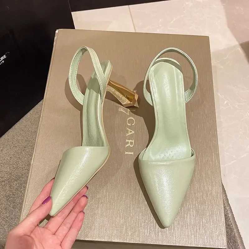 High H Leather Shoes Thin Summer 2024 Pointed Toe Wens Shoes Beige Sandals for Wan Off Work Outdoor Cfort Vip F Y250317