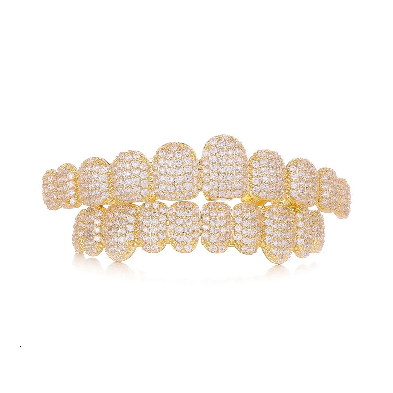 Full CZ Stones Long Teeth Caps Cubic Zircon Iced Out Micro Pave Top Bottom Charm Grills For Men Women Jewelry 250318