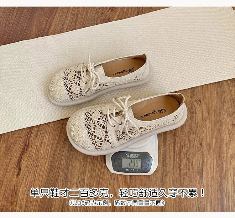 Careaymade-Artistic cotton linen lace mesh womens shoes Summer beach shoes Bohemian single shoes Womens small white shoes 250318