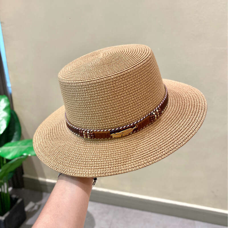 Summer women's sunshade flat wide brimmed beach Bohemian belt top versatile straw woven hat