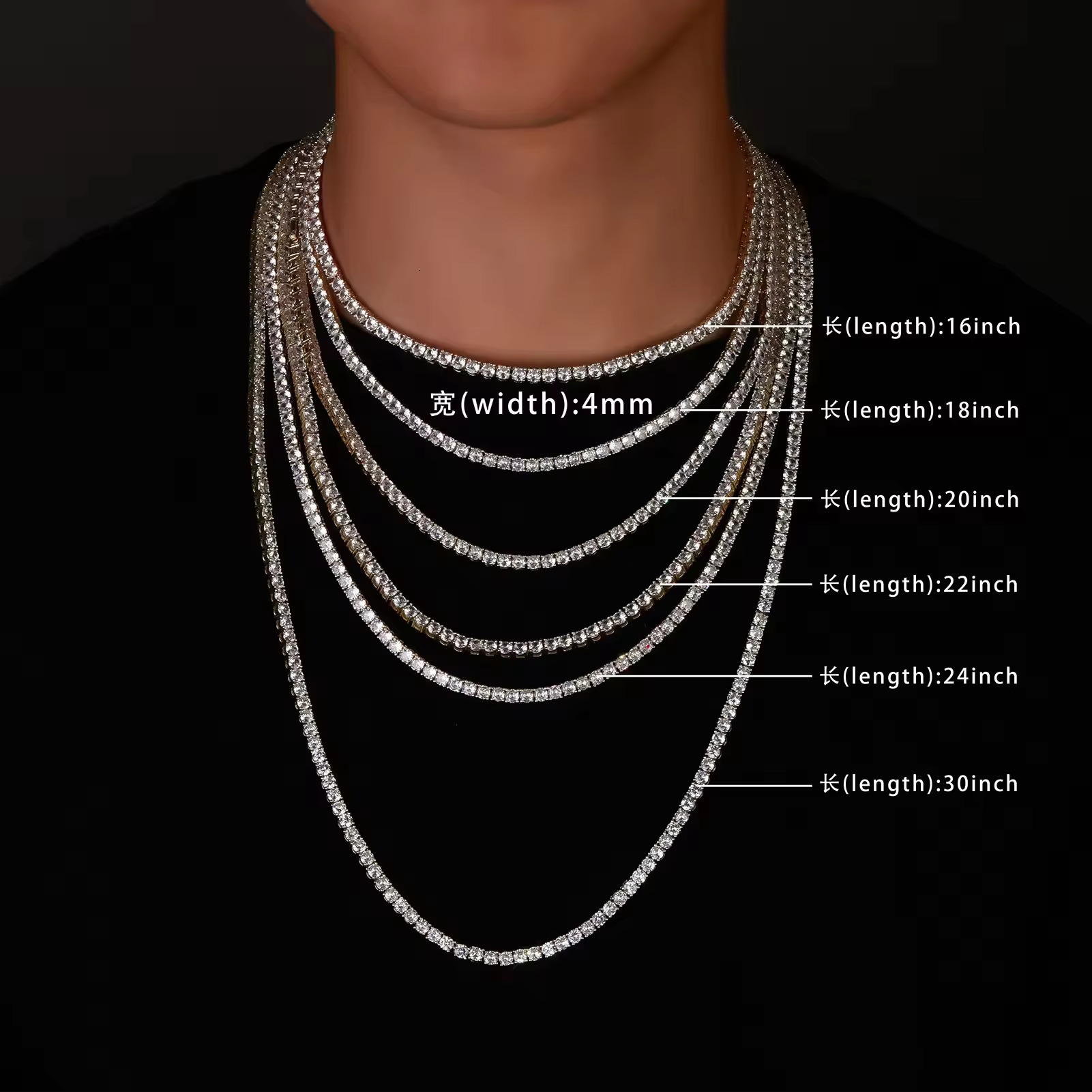 Hip Hop VVS 925 Sterling Silver Moissanite Diamond Tennis Chain Necklace for Women Men