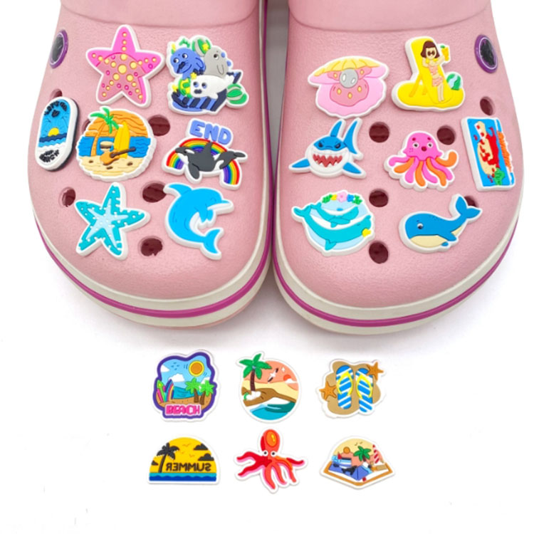 20pcs new style cartoon summer amorous feelings set DIY hole shoe charms fish beach blue colors clog accessories charms buckle