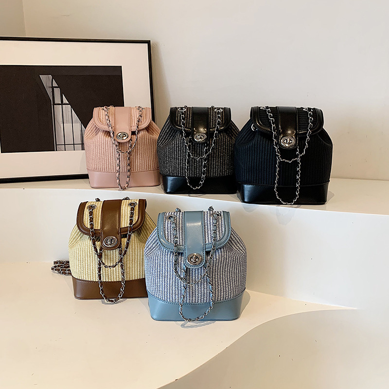 2025 Summer New Fashion Designer Women s Handbag Unique Weaving High Quality Popular Backpack Trendy Color Clash Bucket Bag Outdoor Shopping Storage B