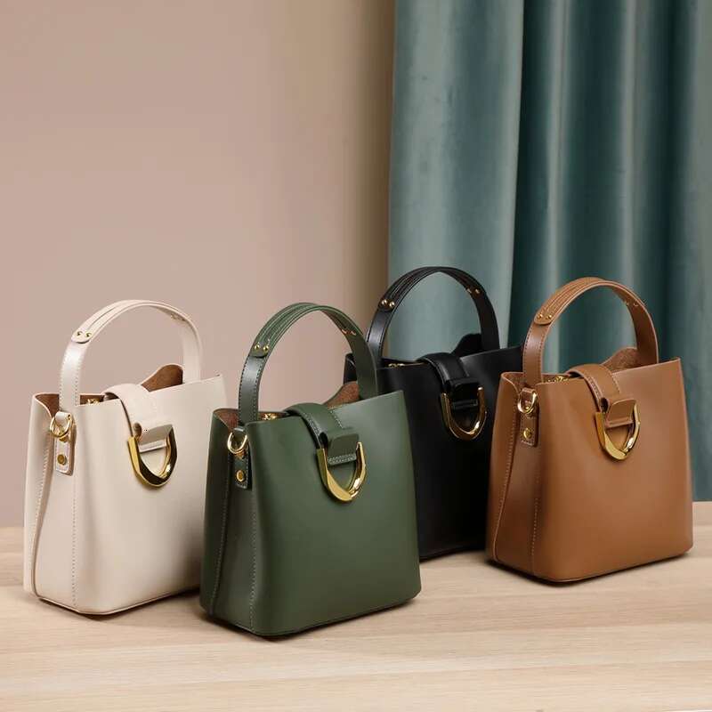 2023 New Fashion Women Bucket Bag High Quality Handbags Genuine Leather Shoulder Bags Cowskin Female Small Casual Totes Green