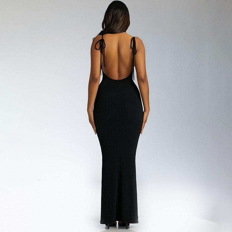 Best Selling Women's With Suspender Large Backless Straps, Long, Slim Fit, Temperament, Solid Color Dress