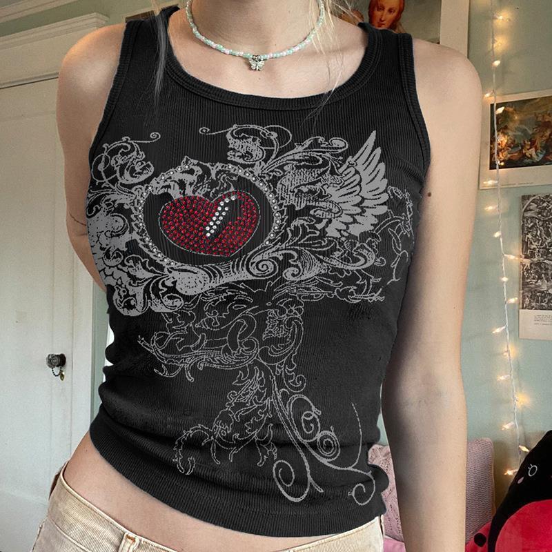 Summer Women's Personalized Hot Stamping Print Tight Round Neck Vest Sports Base Top