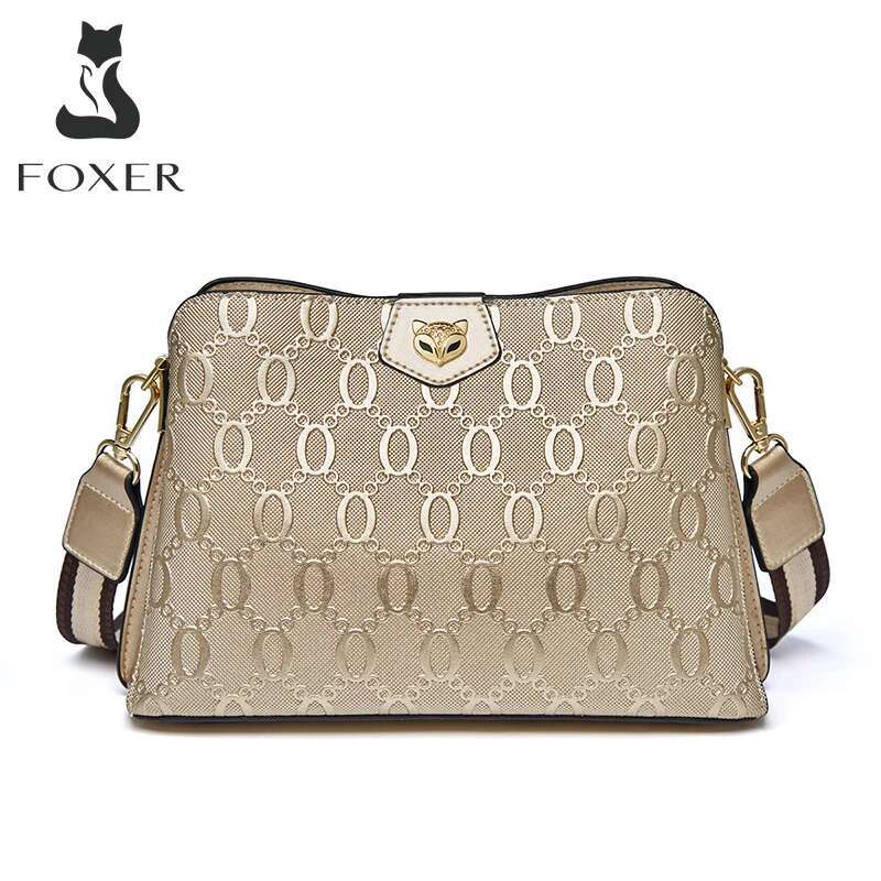 Foxer-Leather Shoulder Bag Women, Monogram Crossbody Handbag, Gift For Lady, Mom, Wife