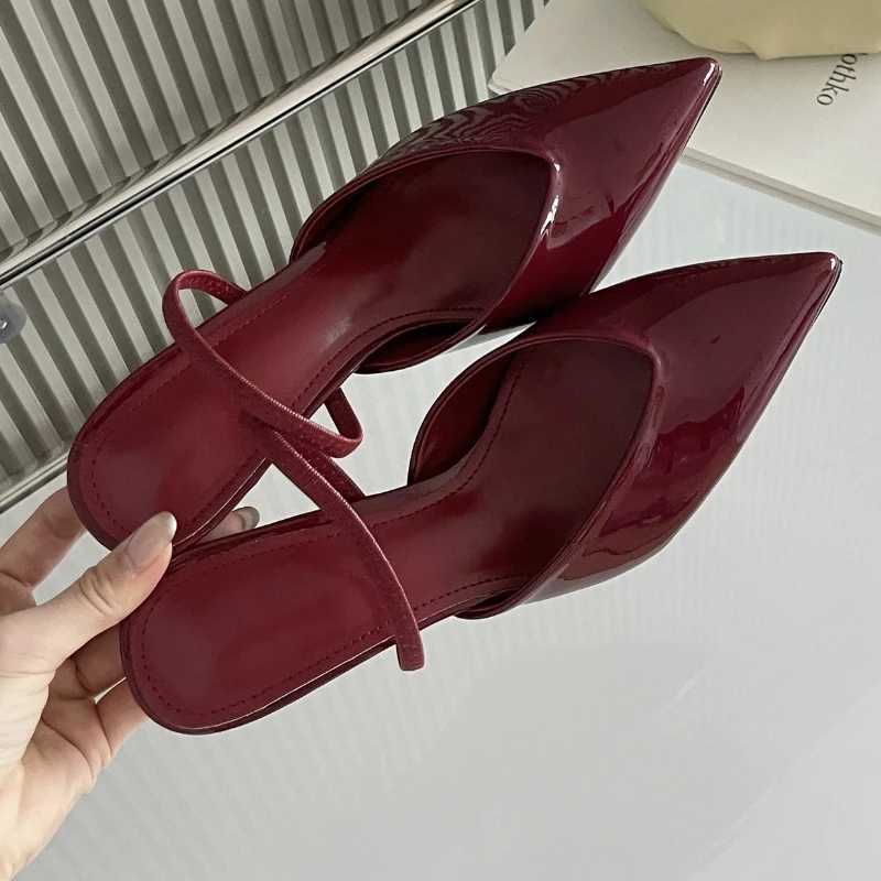 Red sexy Pointed Toe H sandals Fem patent leather elegant slider womens size 43 light Fi brand high H Wen Y250317