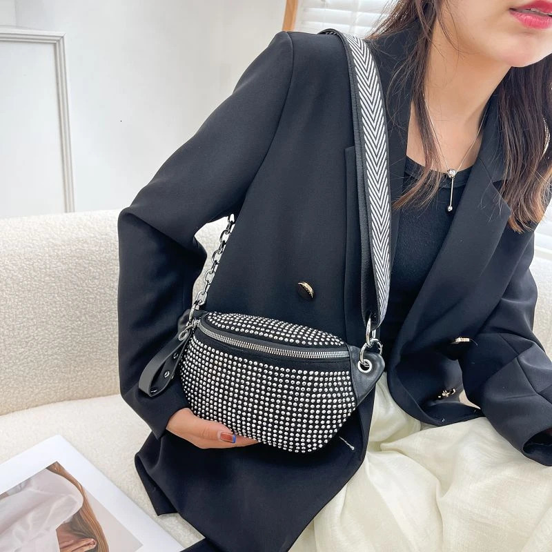 Fashion Leather Female Belt Bag Ladies Diamond Fanny pack Hip pack Woman Shoulder Crossbody Chest Bags Chain Waist Bags 250317