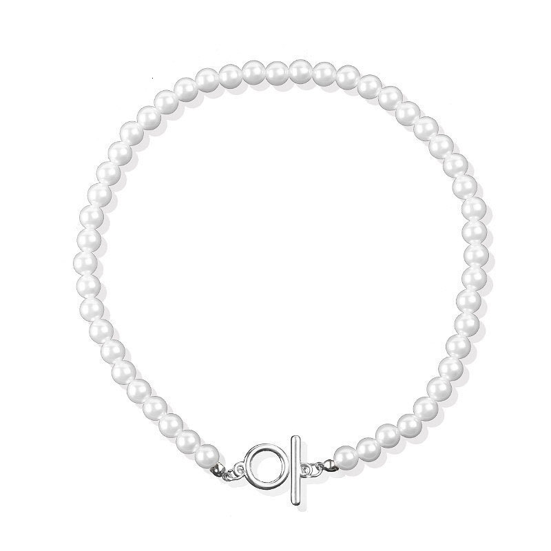 OT Buckle Imitation Pearl Necklace Women Europe And America Gothic Style All Collared Chain Collarbone Chain Foreign Trade Jewelry