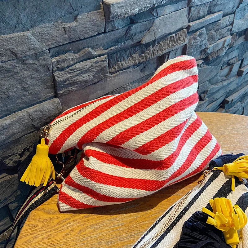 Cosmetic Bag Women Striped Makeup Case Organizer Korean Tassel Cosmetic Pouch Necesserie Travel Toiletry Bag Canvas Beauty Case 250327