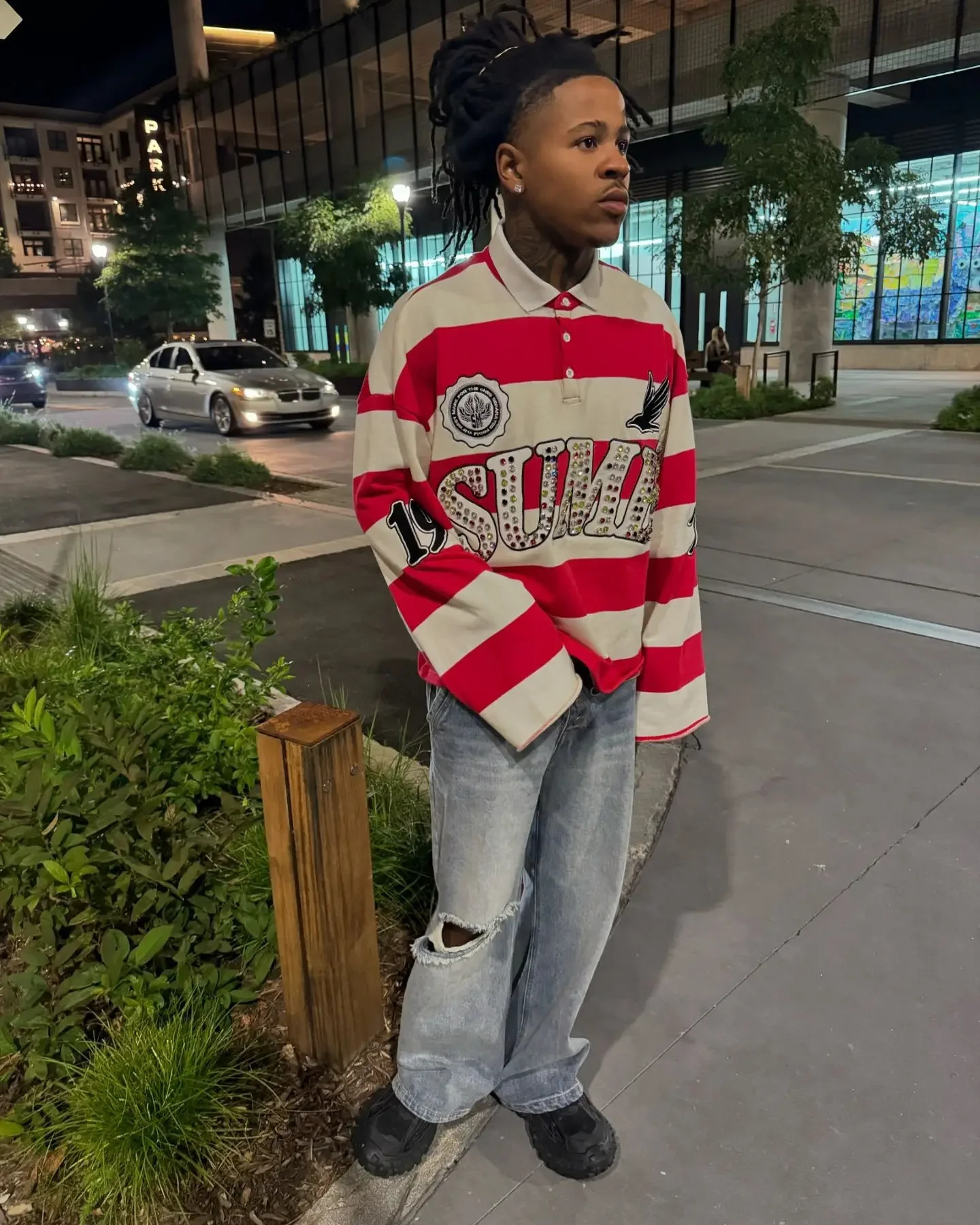 Sume Autumn Men Hip Hop Klein Stone Embroidery Stripe Polo Shirt Y2k Retro Fashion Classic Lapel Neck Shirt Long Sleeved T Shirt p250317