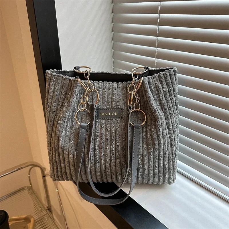 Corduroy Womens Shoulder Bag 2023 Fashion Korean Large Handbag Cotton Shopping 250401
