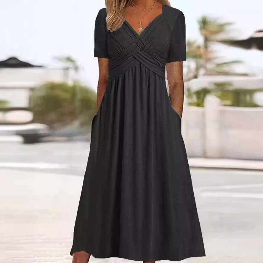 hot summer short sleeved European and American women's personalized dress 2025 new casual versatile fashion clothing