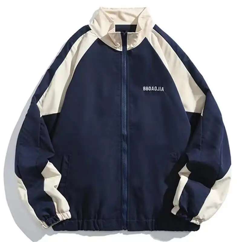 Reflective Striped Windbreaker Coat Men Hip Hop Streetwear Zipper Up Jacket Haruku Thin Coats Sports Black Blue