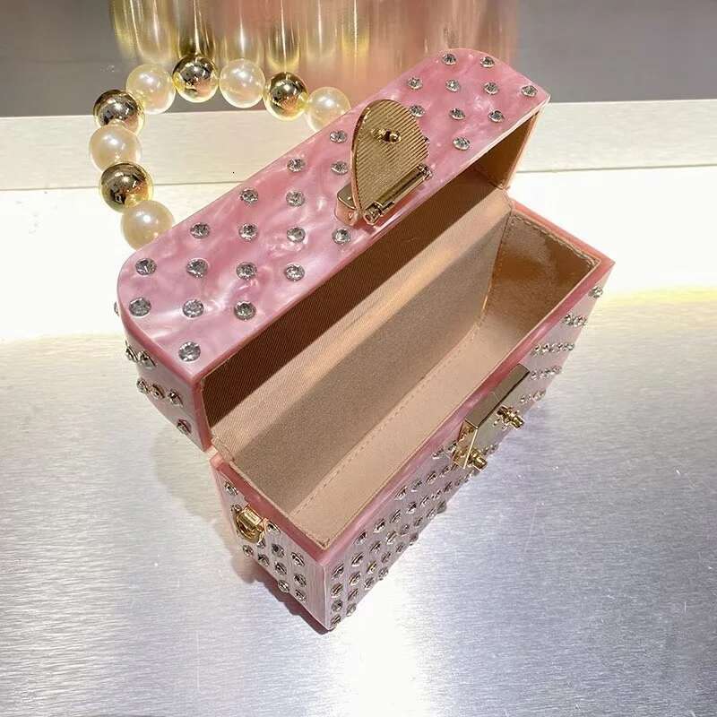 Shimmer Acrylic Box Beads Beaded Women's Handbag Glitter Rhies Dia Evening Wedding Party Clutch Purse Shoulder Bag