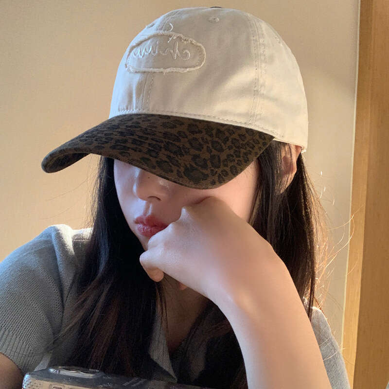 American style spicy girl leopard print baseball cap for women in summer, versatile sun protection, color blocking, big head circumference, face enhan