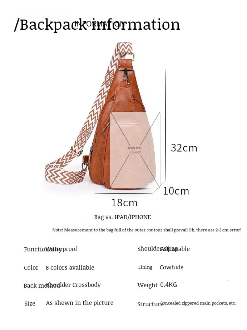 Womens cross body soft leather fashionable work chest bag 250317