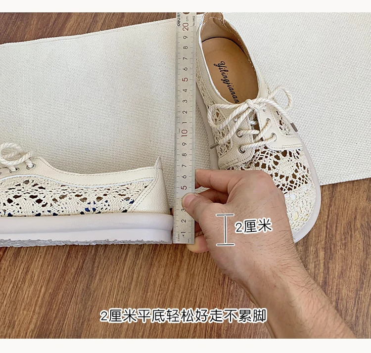 Careaymade-Artistic cotton linen lace mesh womens shoes Summer beach shoes Bohemian single shoes Womens small white shoes 250318