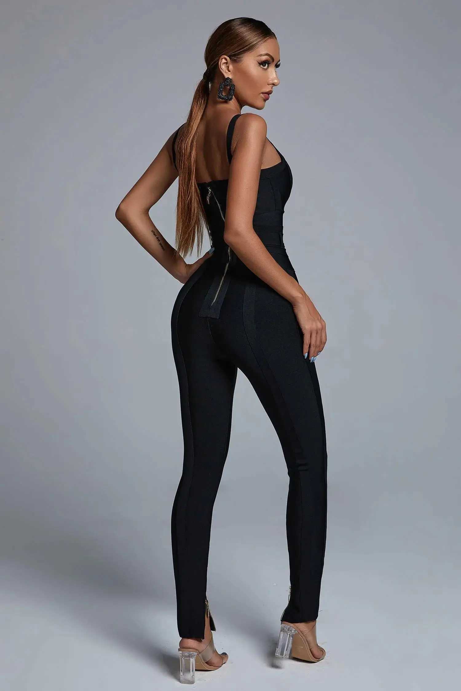 Home>Products>White>Blue>V-neck body>Sexy synthetic silk bandage jumpsuit>Nightclub party jumpsuit X2503181