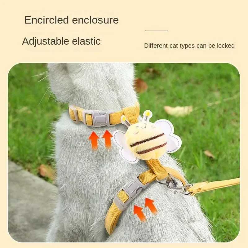 Cat Strap Cute Bee Style Pet Strap and Belt Set Adjustable Strap Suitable for Cats Puppies Cat Accessories Outdoor WalkingT250318