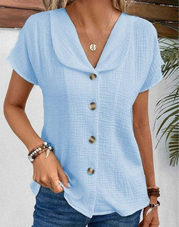 2025 new women's summer short sleeved cotton top casual shirt ddmySept