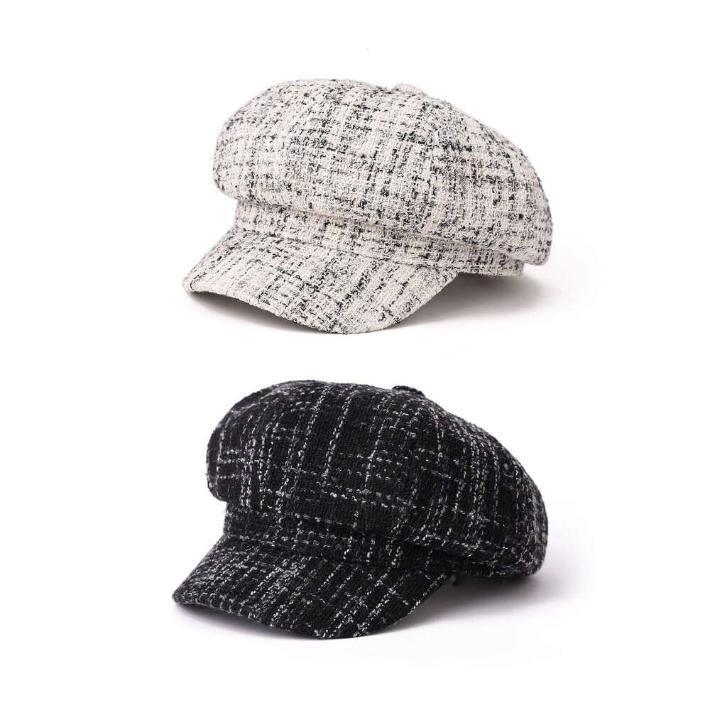 New autumn and winter small fragrant style coarse ral octagonal fashionable atmosphere, eye-catching newspaper, hat, duck tongue beret, children'