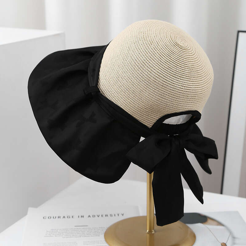 Elegant bow new style hat for women's summer travel, UV colored rubber beach sun hat, trendy