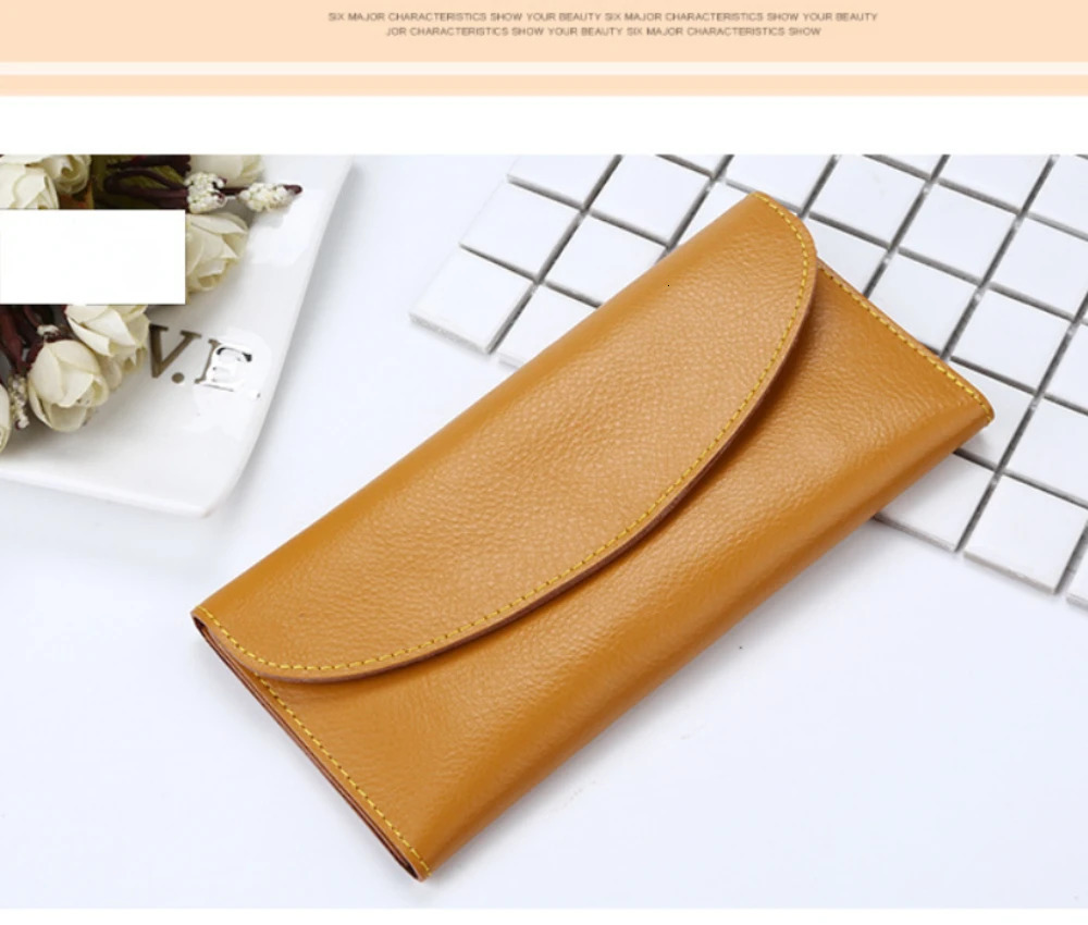 Genuine Leather Womens Long Wallet Fashion Envelope Clutch Wallets Female Purse Slim Card Holder Ladies Cash Money Bag 250317