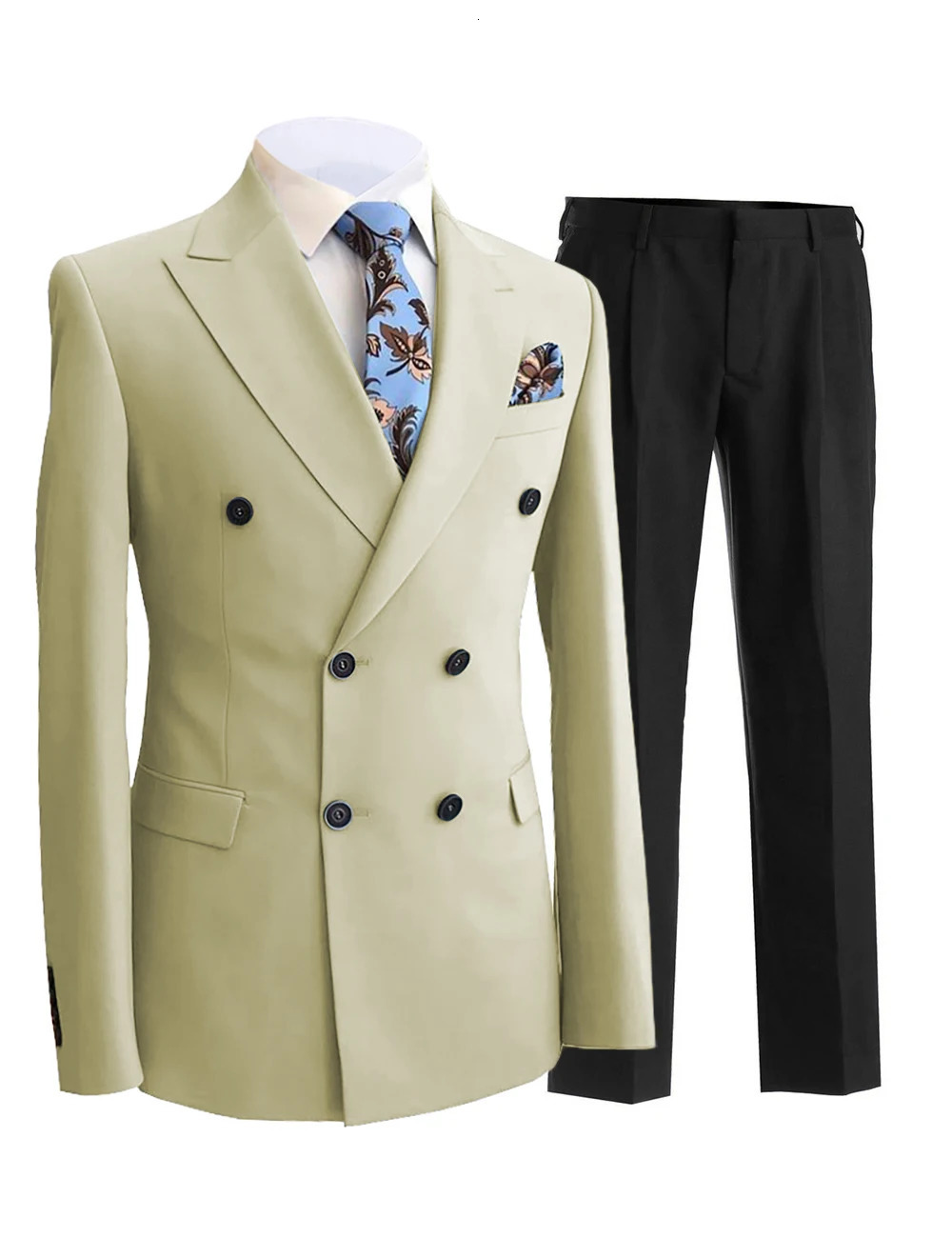 2 Pieces Gentleman Double Breasted Lapel Blazer Mens Suit with Pants Formal White Beige Jacket For Wedding Groom Tuxedos 250224