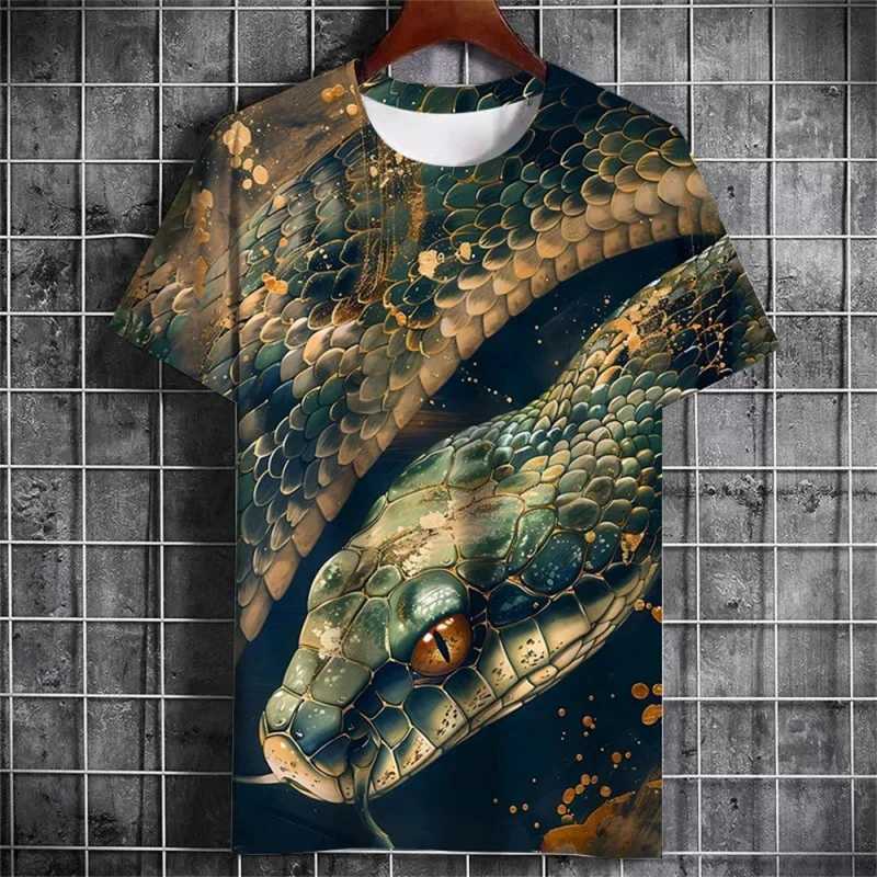 3D printed luxury snake mens T-shirt interesting graphic T-shirt casual loose short sleeved top round neck streetwear T-shirtXJ250318