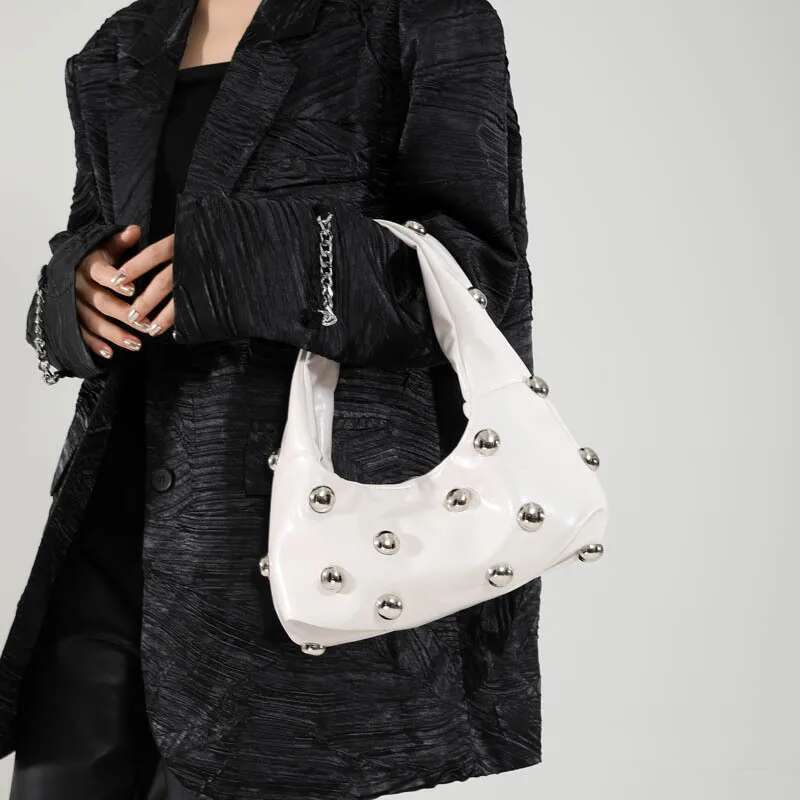 Rivet Women's 2025 Trend Patent Leather Fashion Handbag Woman Personality High Quality Underarm Shoulder Bag Ladies