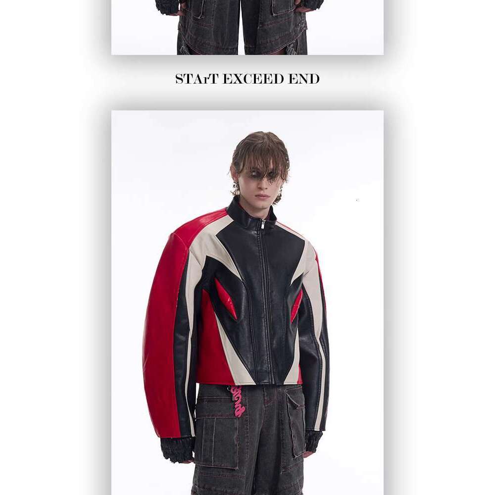 Men's spring men's jacket leather jacket, contrasting splicing, men's casual jacket, sturdy and handsome motorcycle jacket