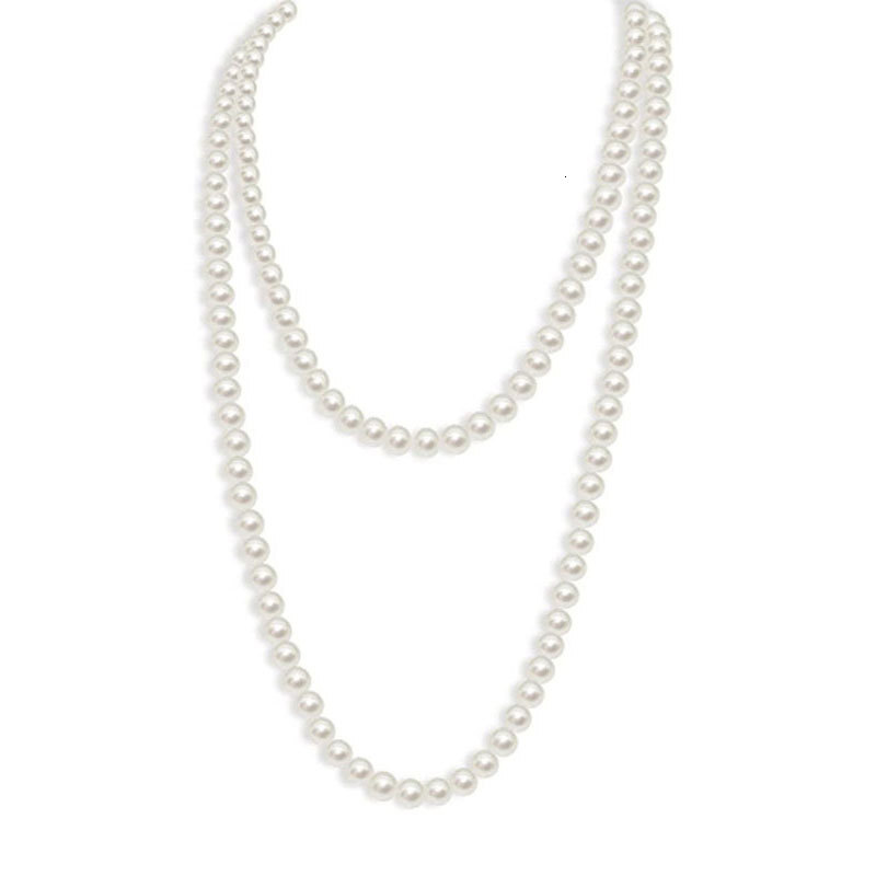 8mm Imitation Pearl Long Necklace Women's Fashion Multi-layered Sweater Chain Jewelry