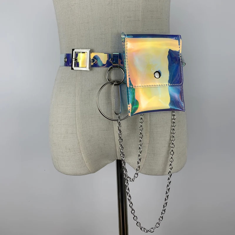 2024 Laser Colorful Holographic Belt Bag Women Fashion PVC Chains Waist Bag Street Casual Elegant Fanny Pack 250314