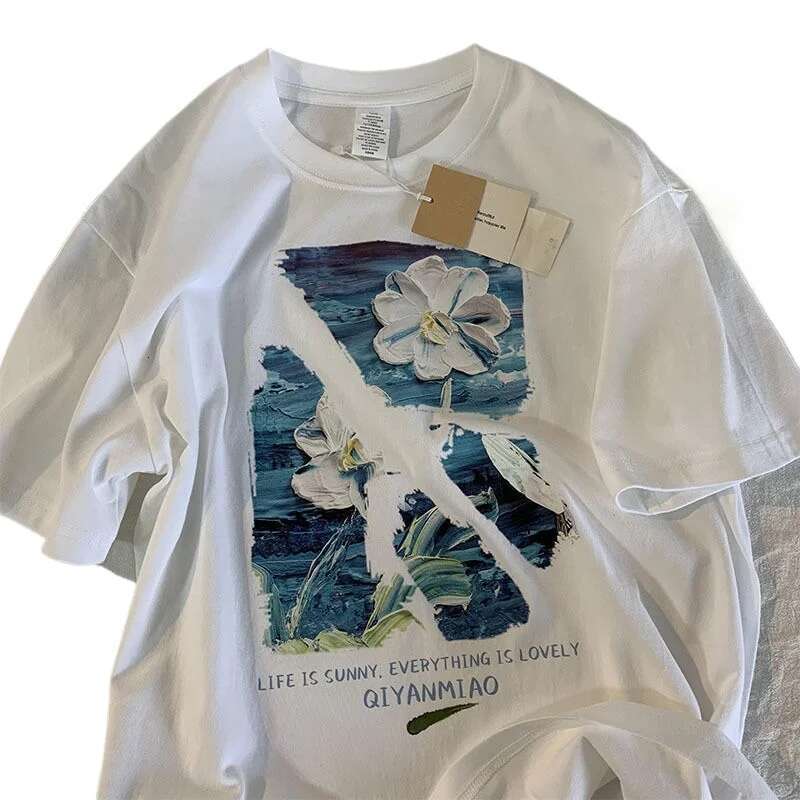 New Cotton Vintage Wer Short Sleeve T-Shirt Men's Summer Loose Ins Fashion Brand Niche Top