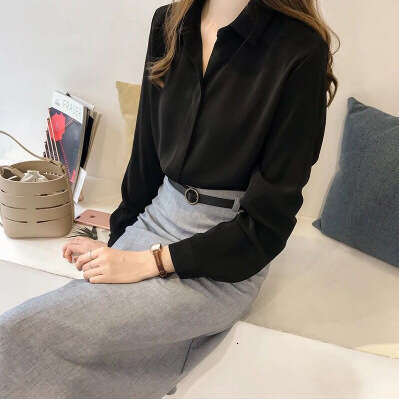 Autumn 2022 New Korean Style Solid Color Long sleeved Top Minimalist Shirt Women's