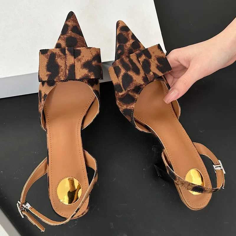 Equal 2025 Spring Elegant Knot Pointed Toe Win Pumps Designer Leopard Print High H Slingback Party Shoes Y250317