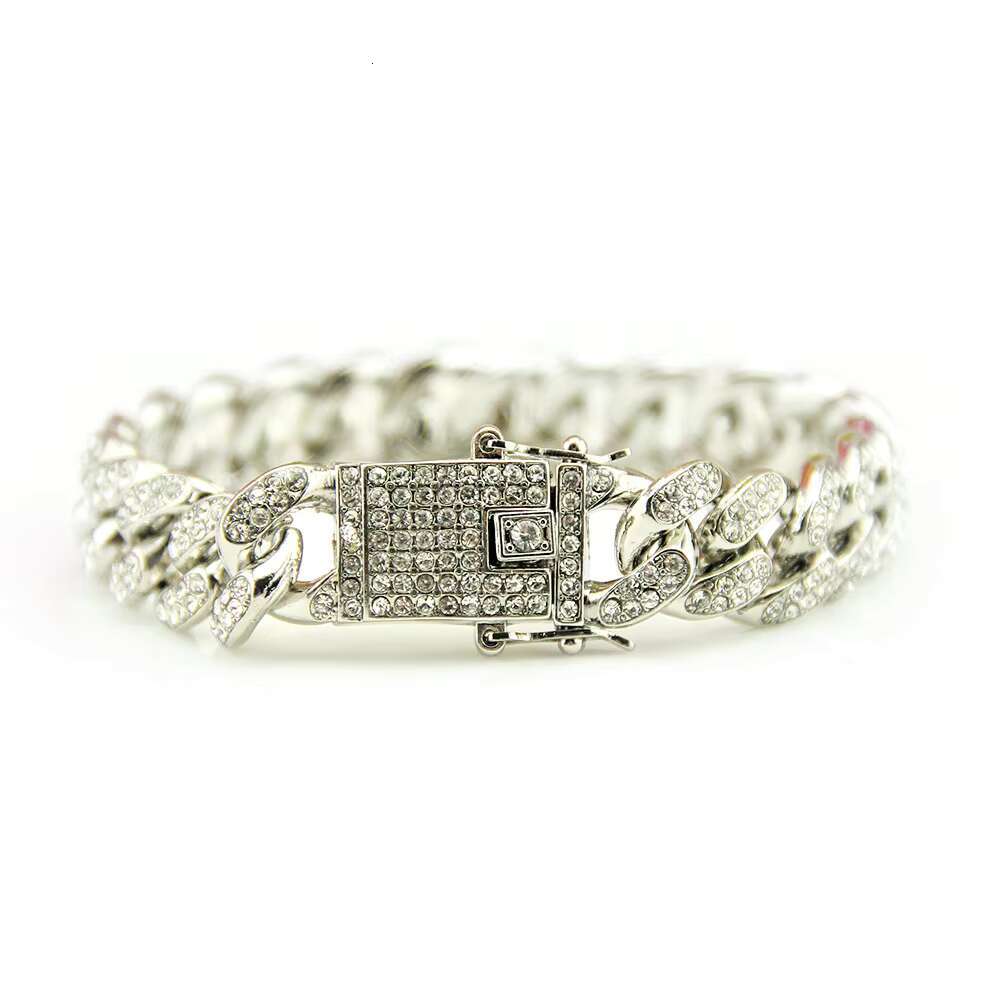Fine jewelry gold-plated thick curb pearl crystal Cuban chain bracelet