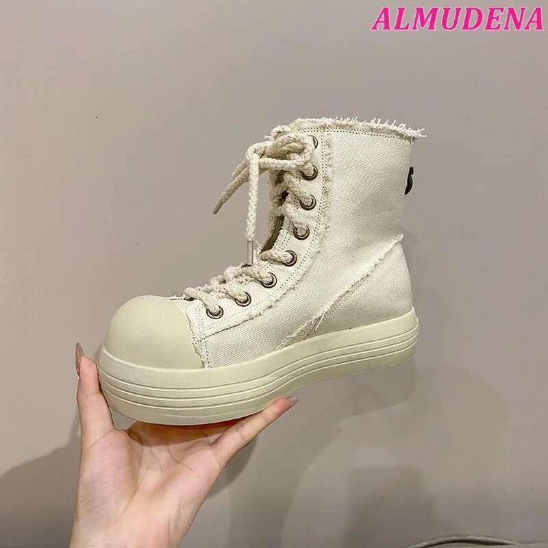 Big Round Toe White Canvas Shoes Lace Up Soft Black Ankle Boots Women's Sneakers Summer New In Designer Causal Dress Shoe