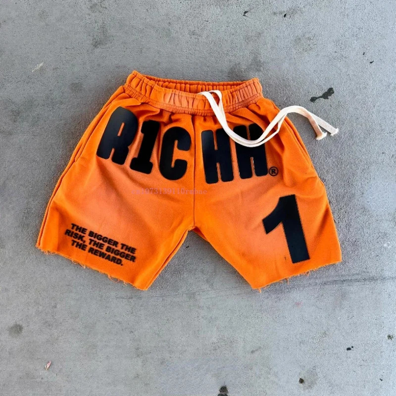 Solid Color Shorts Men Women American Retro Senior Rubber Letters Printed Five Pants Summer Loose Thin Section Couple Shorts 250317
