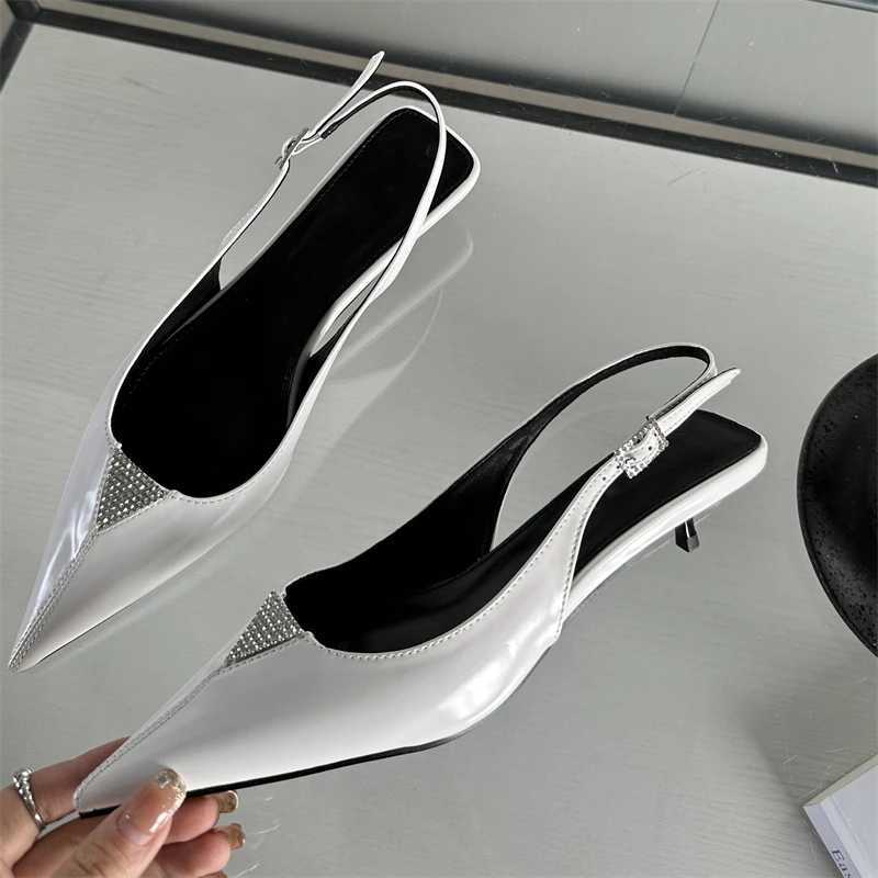 Aneikeh 2025 Wen Pu Zhong H Summer Pointed Head Pump Shallow Sandals Fi Bling Wan Heeled Shoe Buckle Strap Y250317