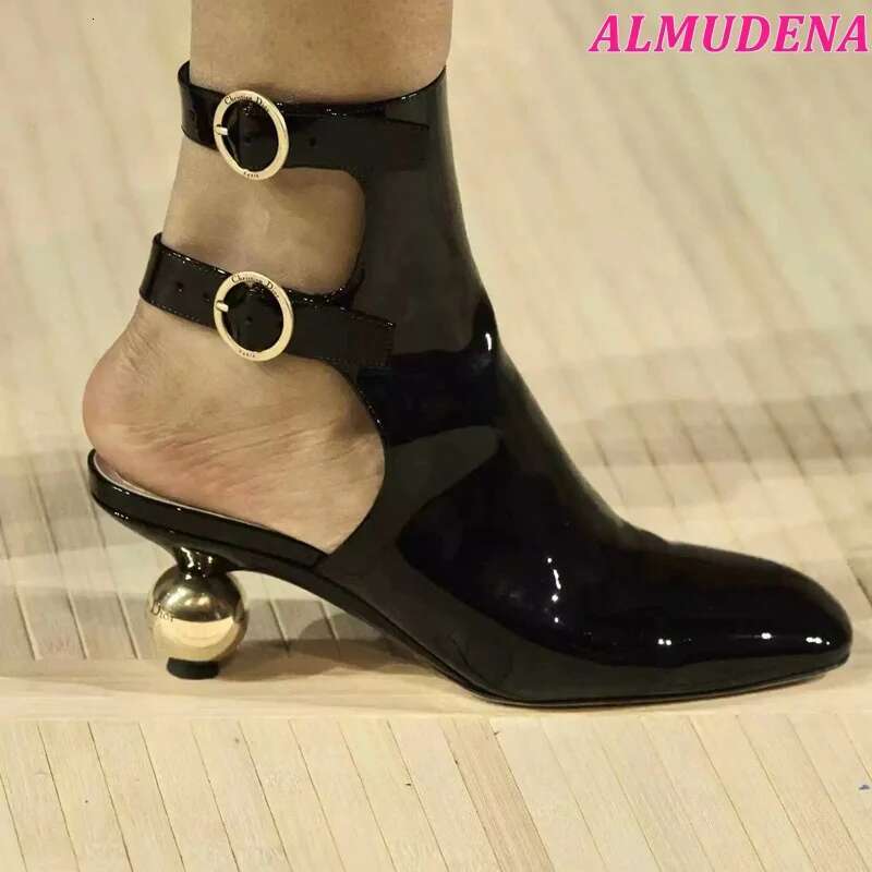 2024 Fall New Runway Strange Style Leather Hollow Out Ankle Boots Designer Round Toe Black Long Boot Women's Shoes