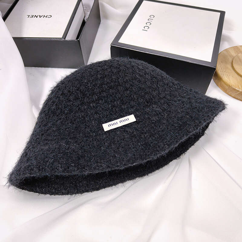 Knitted bucket women's face cover basin woolen hat, plush big head circumference, fisherman's hat