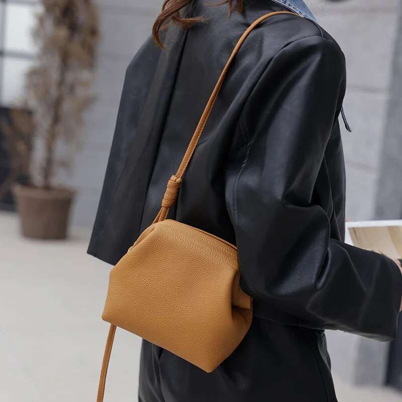 Fashion Korea Style 100% Genuine Leather Shell Bag Female Small Shoulder Crossbody Bags Soft Daily Casual Commute Handbags Brown