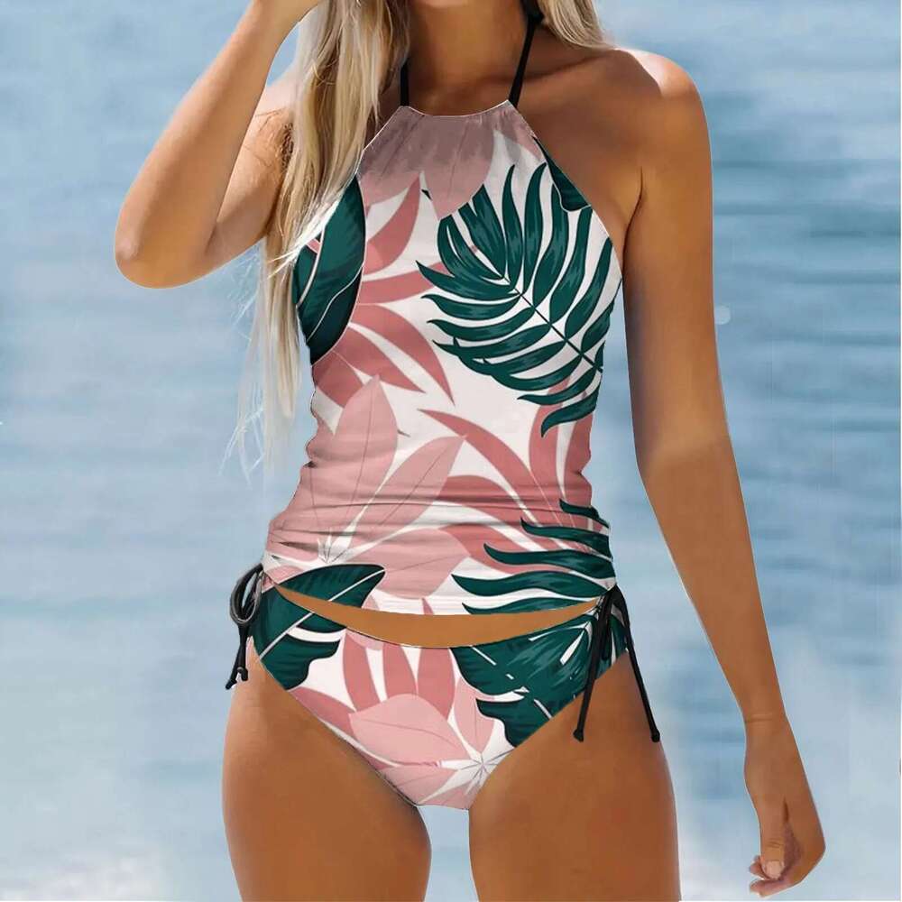 Bikini top high neck scarlet woman two pieces printed floral tropical tankini swimsuit swimsuit woman swim shorts long swimsuits