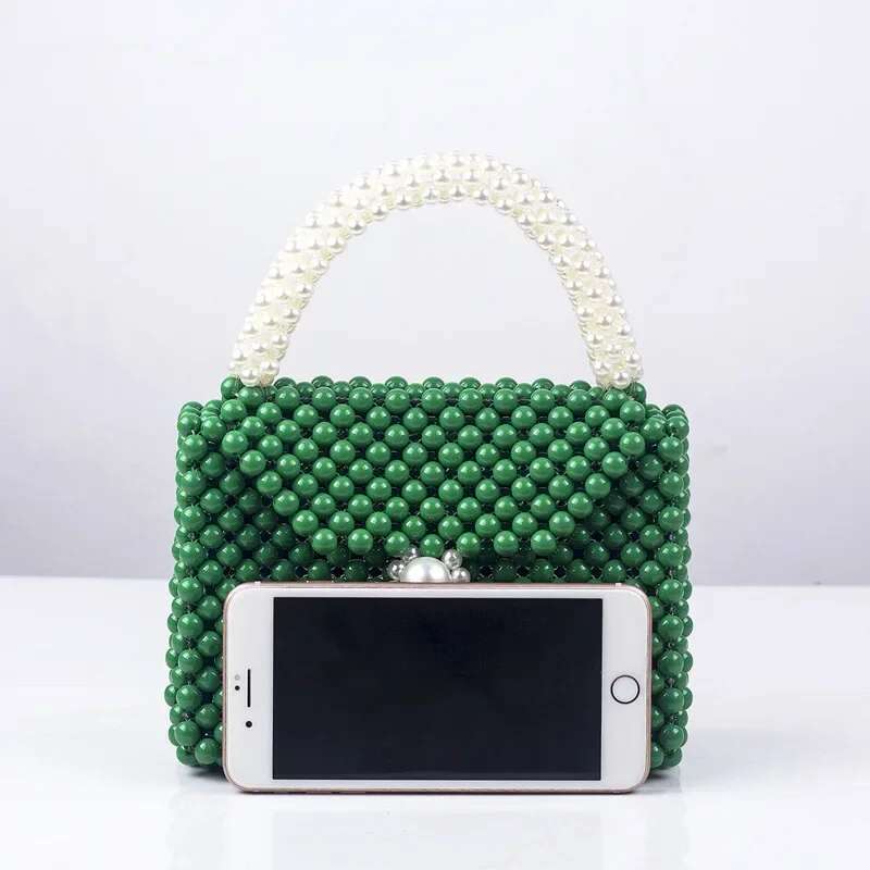 Meet You Fashion Colorful Evening Hand-Woven Round Acrylic Beaded Handbag Simple Square Street Photo Small Bag Female